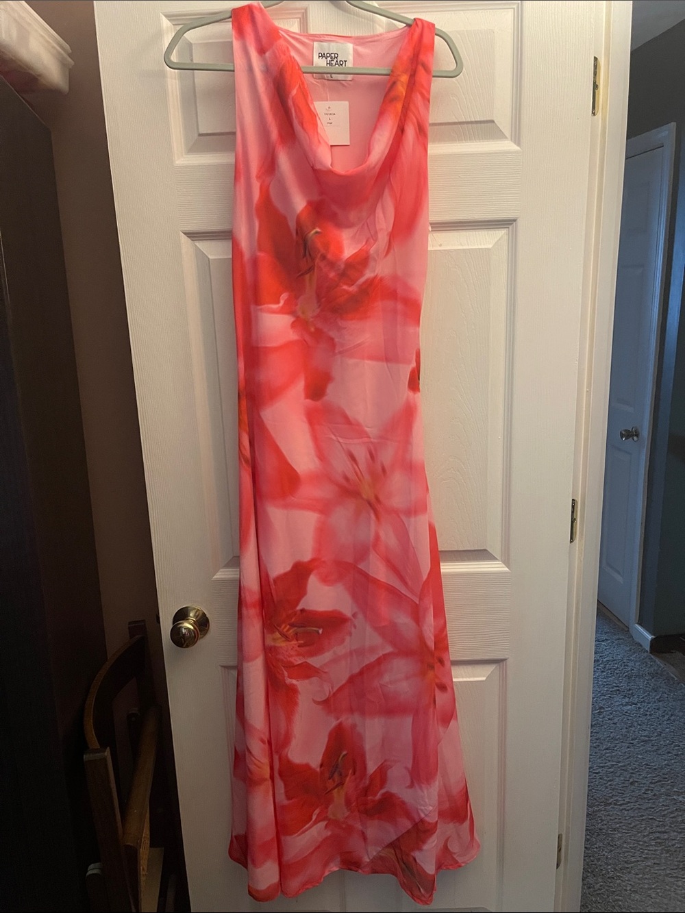 Paper Heart Coral Pink Floral Cowl-Neck Maxi Dress